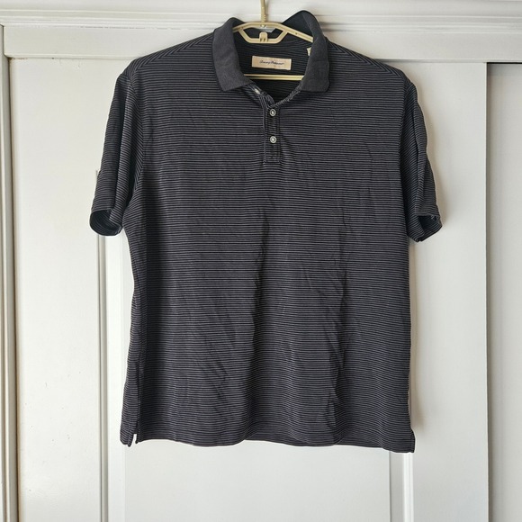 Tommy Bahama Other - Tommy Bahama Polo Shirt Mens XL Black Gray Striped Short Sleeve Modal Blend Golf